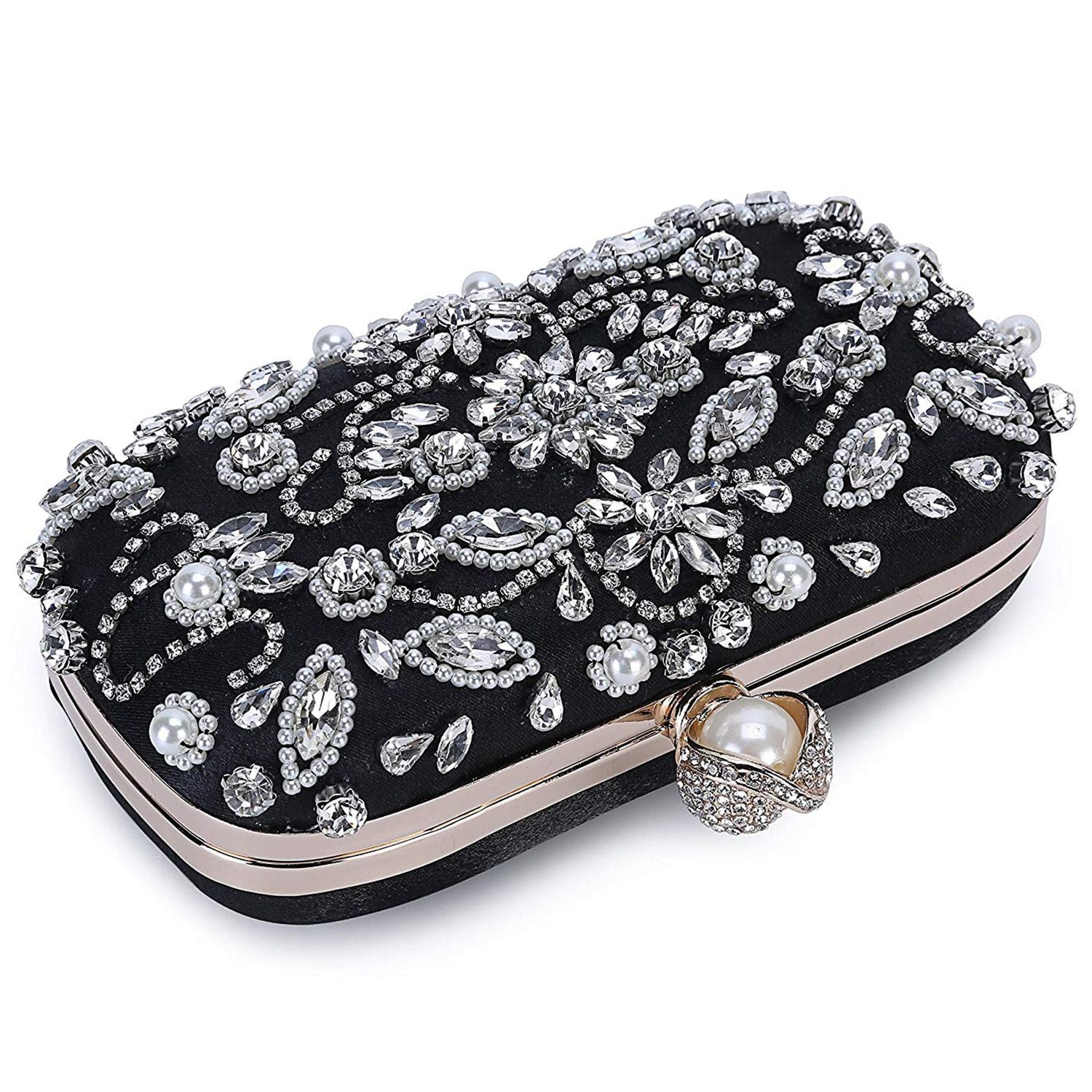 Women Noble Crystal Beaded Evening Bag Wedding Clutch Purse - ebowsos