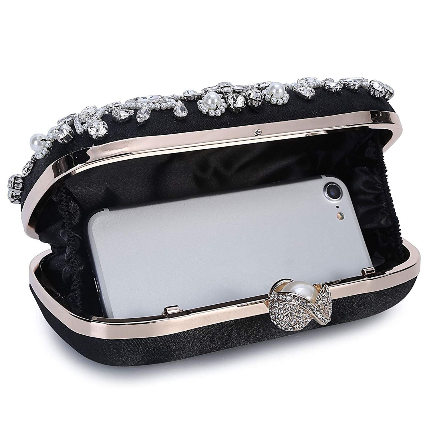 Women Noble Crystal Beaded Evening Bag Wedding Clutch Purse - ebowsos