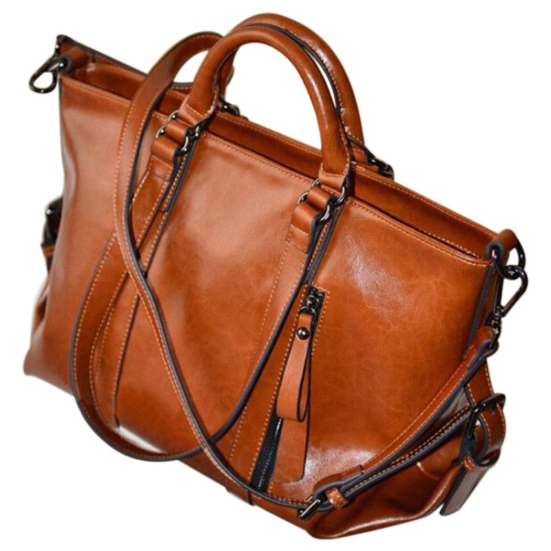 Women Oiled Leather Tote Handbag Purse Lady Messenger Shoulder Bag Satchel - ebowsos