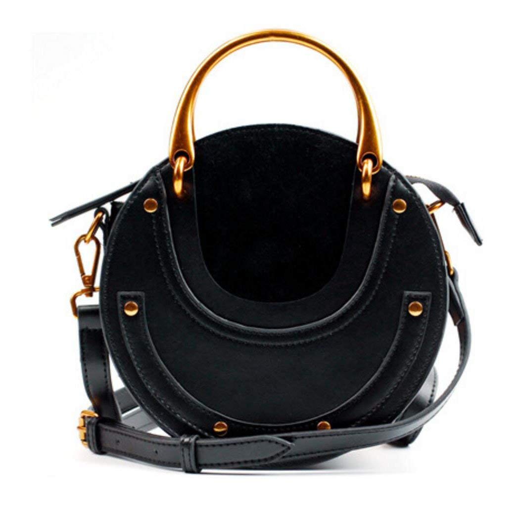 Women PU Leather Round Shape Top Handle Shoulder Purse Crossbody Bag(Black) - ebowsos