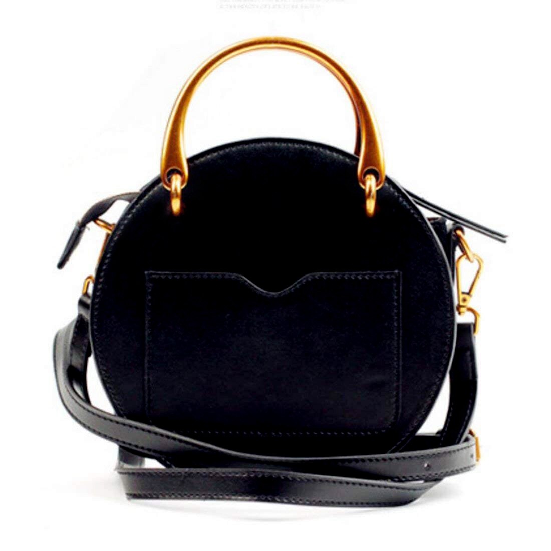 Women PU Leather Round Shape Top Handle Shoulder Purse Crossbody Bag(Black) - ebowsos