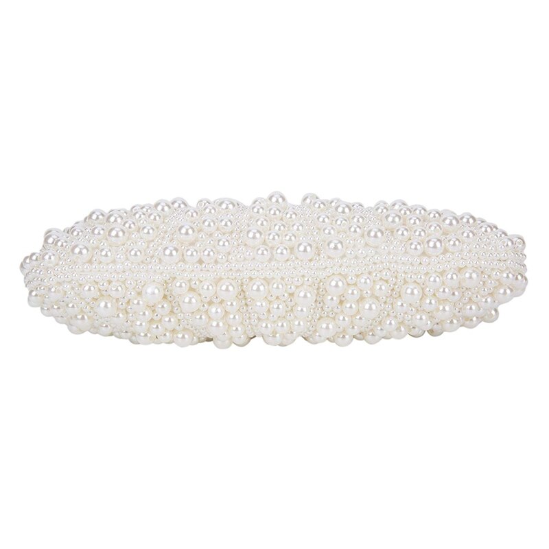 Women Pearl Clutch Bags Evening Bag Purse Handbag For Wedding Chain Bag For Dinner Party, White - ebowsos