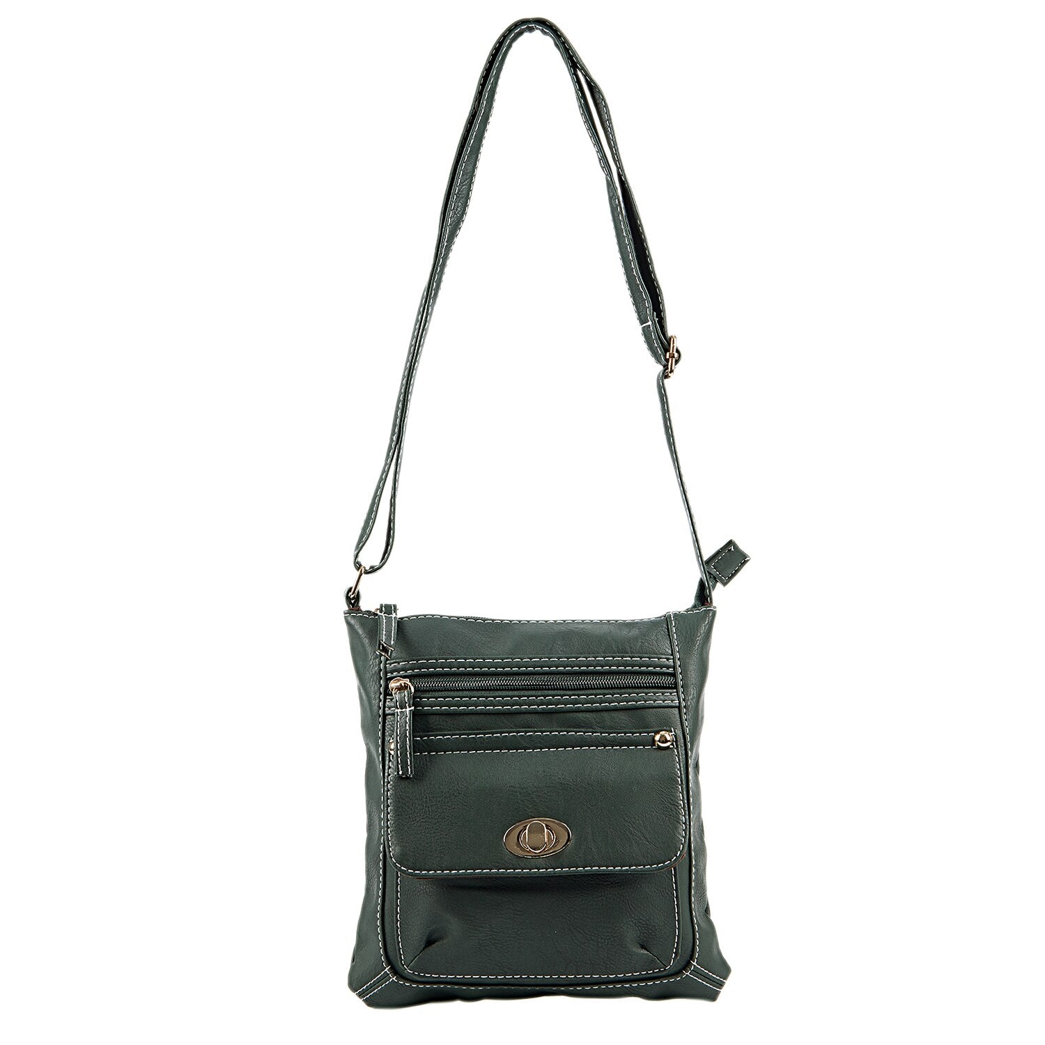 Women Portable Leather Shoulder Bag Messenger Bag 24x22cm (Green) - ebowsos