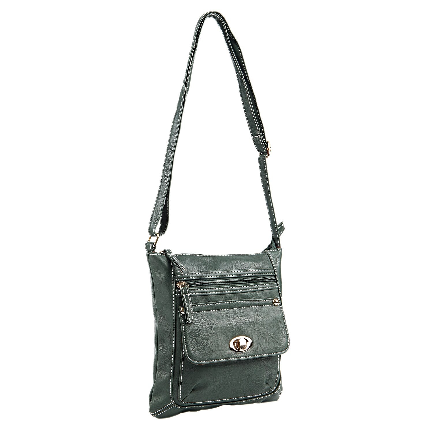 Women Portable Leather Shoulder Bag Messenger Bag 24x22cm (Green) - ebowsos