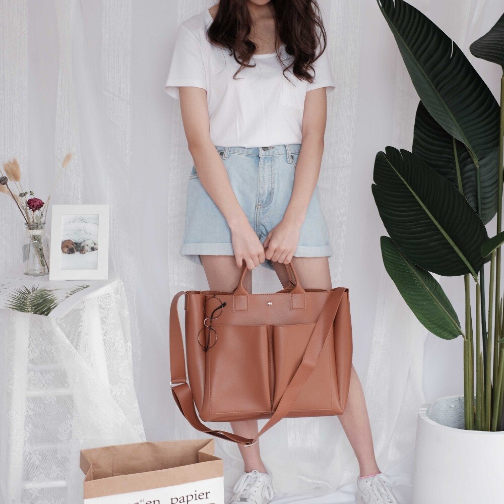 Women Pu Leather Bag Simple Handbags Famous Brands Women Shoulder Bag Big Trunk Tote Vintage Ladies Crossbody Bags - ebowsos