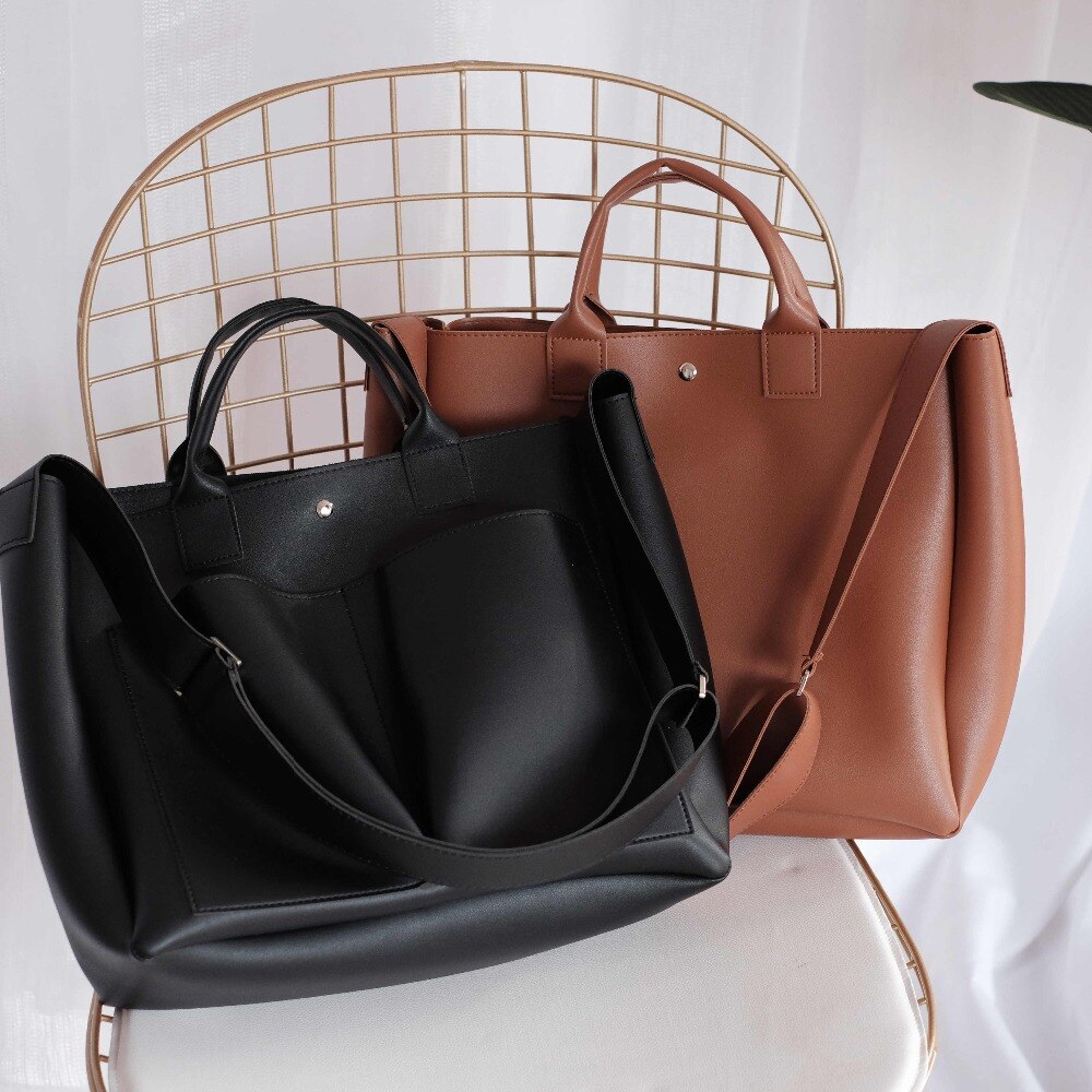 Women Pu Leather Bag Simple Handbags Famous Brands Women Shoulder Bag Big Trunk Tote Vintage Ladies Crossbody Bags - ebowsos