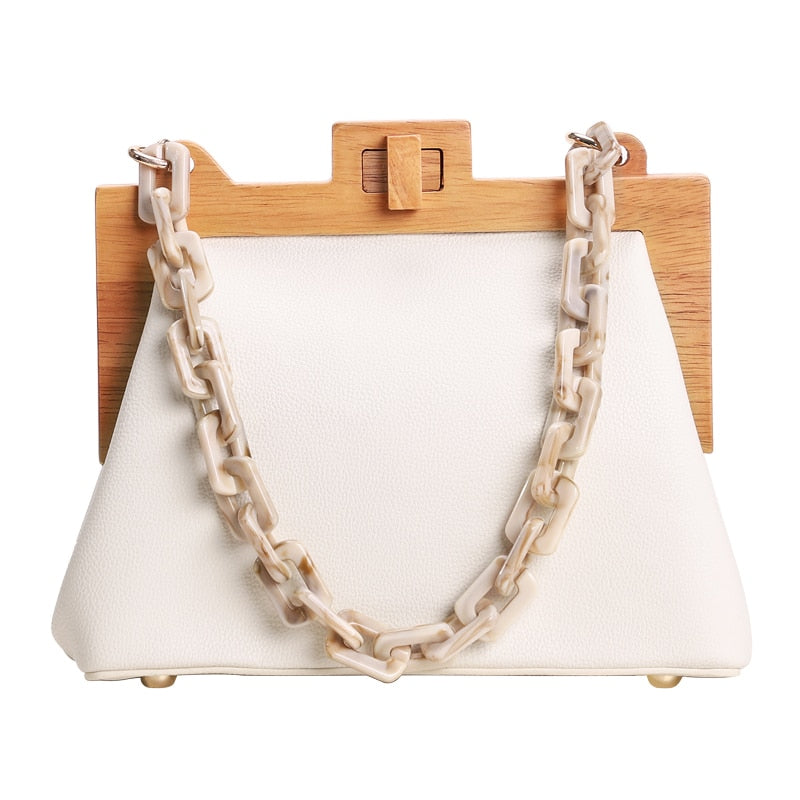 Women'S Box Bag Bucket Bag Wooden Clip Evening Bag Ins Acrylic Chain Luxury Handbag Banquet Party Purse Shoulder Bag - ebowsos