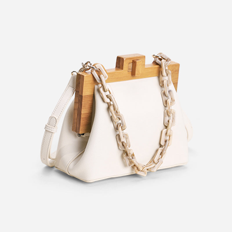 Women'S Box Bag Bucket Bag Wooden Clip Evening Bag Ins Acrylic Chain Luxury Handbag Banquet Party Purse Shoulder Bag - ebowsos