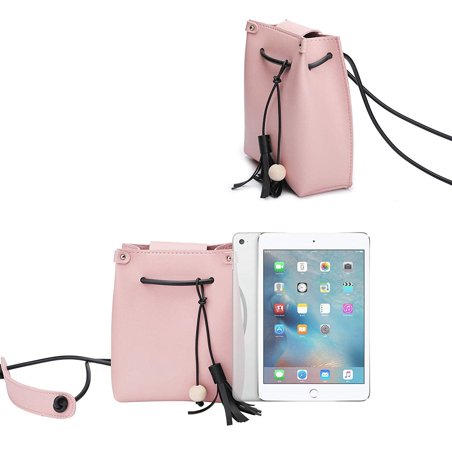 Women'S Bucket Bag Leather Cell Phone Purse Wallet Crossbody Shoulder Bag With Adjustable Strap For Girls - ebowsos