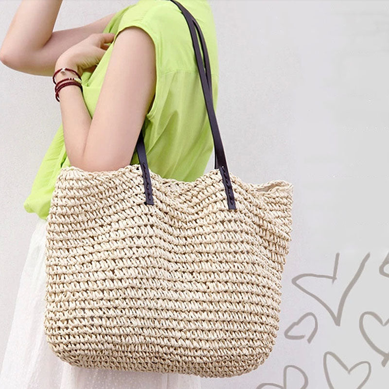 Women'S Classic Straw Summer Beach Sea Shoulder Bag Handbag Tote - ebowsos