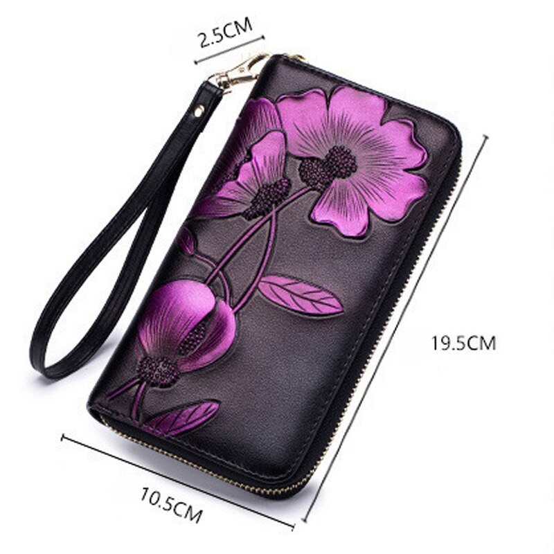 Women'S Elegant Floral Leather Wallet Fashion Long Ladies Clutch Bag Multi-Function Coin Purse - ebowsos