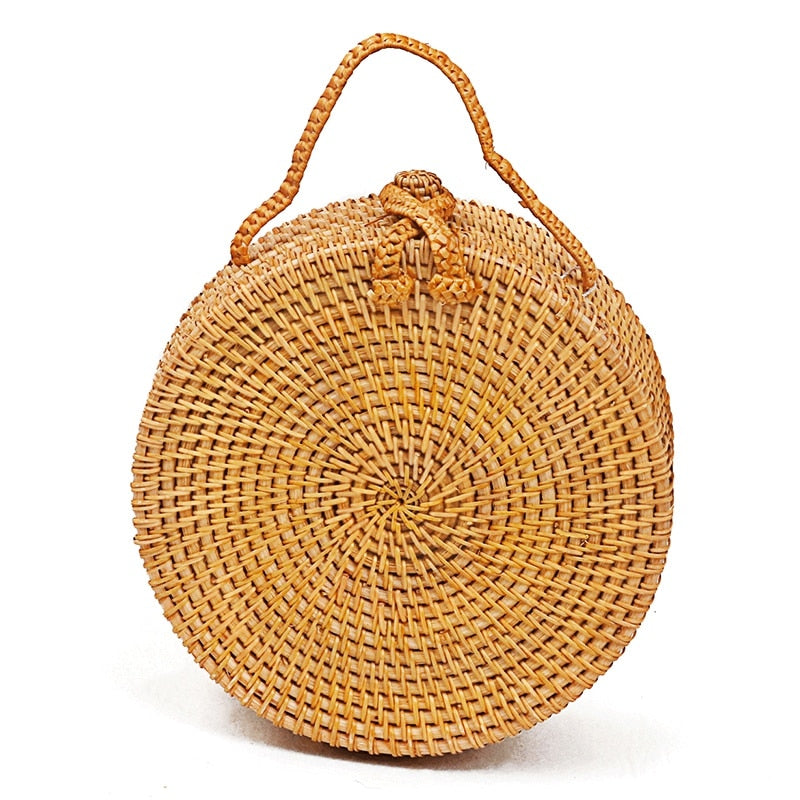 Women'S Handbags Circle Beach Handwoven Bali Round Retro Rattan Straw - ebowsos