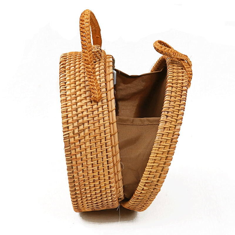 Women'S Handbags Circle Beach Handwoven Bali Round Retro Rattan Straw - ebowsos