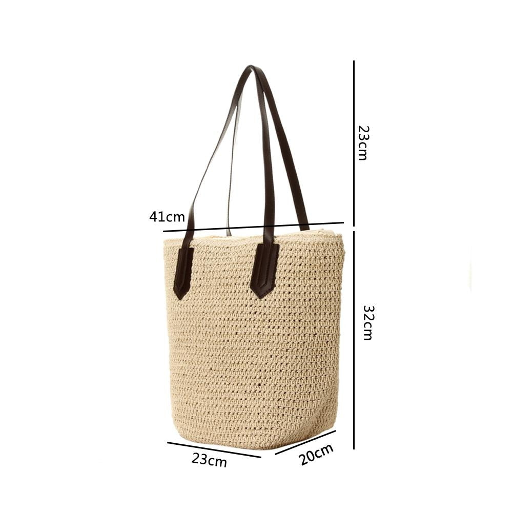Women'S Handmade Straw Braided Bag Woven Bag Natural Fashionable Outdoor Handbag Beach Bags - ebowsos