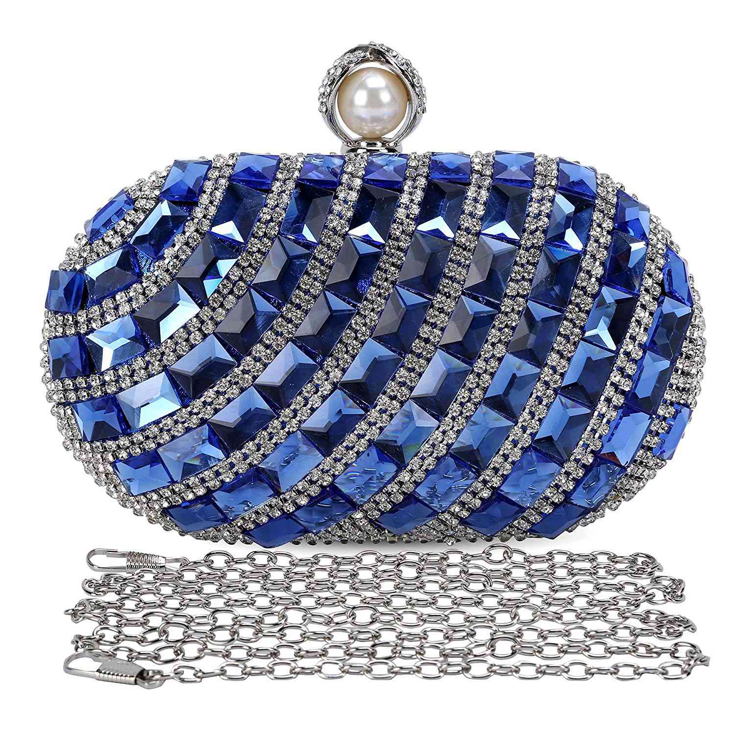 Women'S Luxurious Crystal Rhinestone Evening Clutch Purse Party Handbag (Blue) - ebowsos