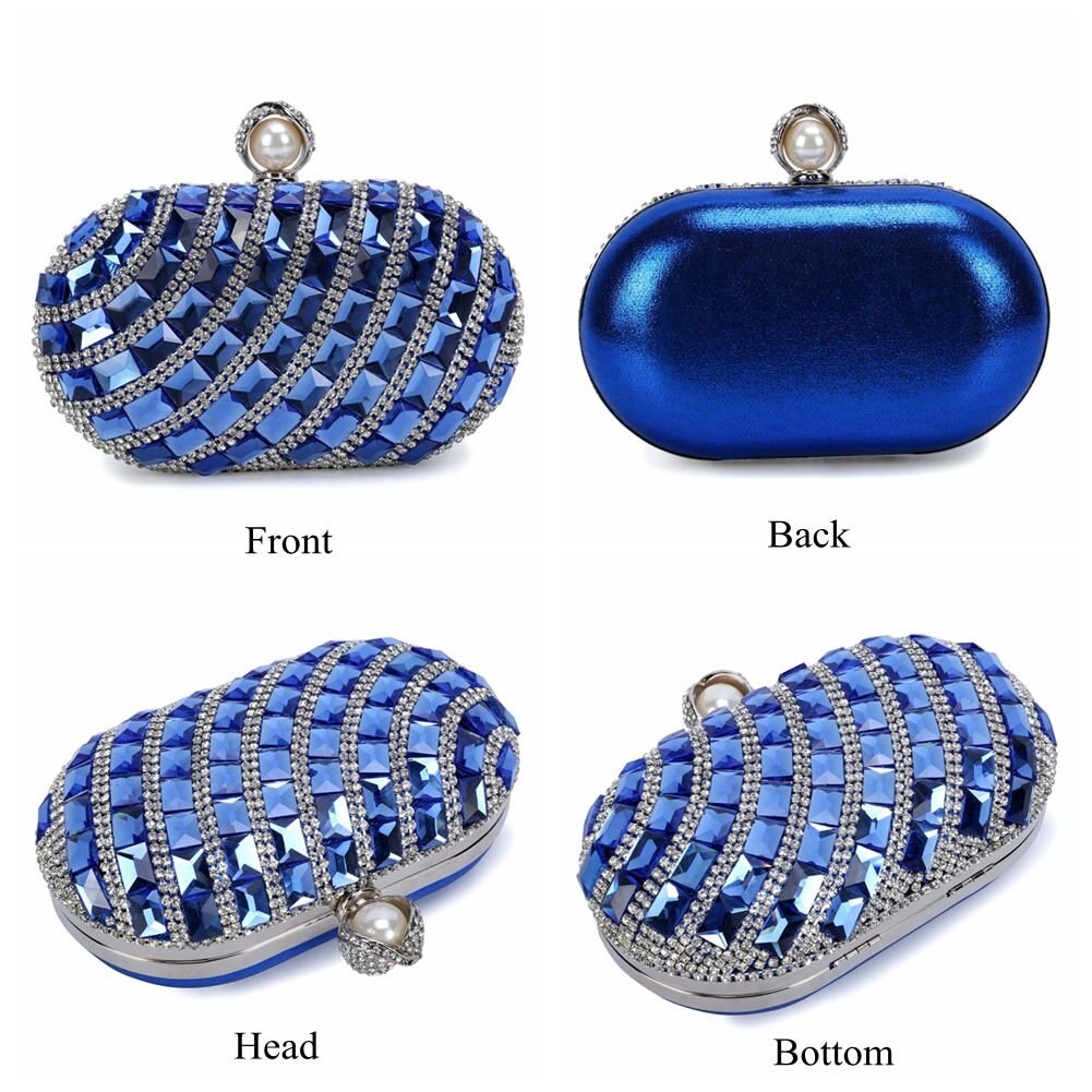 Women'S Luxurious Crystal Rhinestone Evening Clutch Purse Party Handbag (Blue) - ebowsos