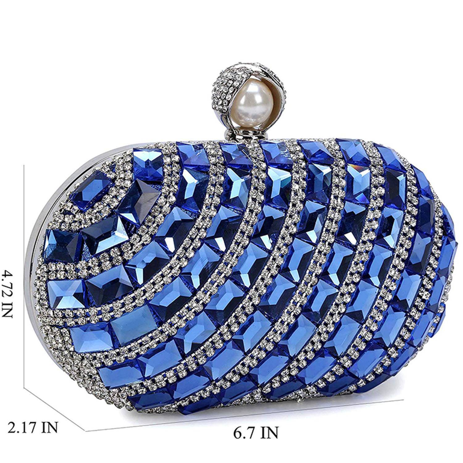 Women'S Luxurious Crystal Rhinestone Evening Clutch Purse Party Handbag (Blue) - ebowsos