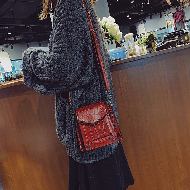 Women'S Mini Shoulder Bag Stone Pattern Mini Square Bag Tide Shoulder Shoulder Messenger Bag Mobile Wallet Bag - ebowsos