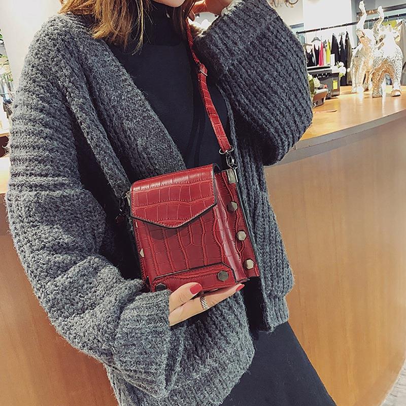 Women'S Mini Shoulder Bag Stone Pattern Mini Square Bag Tide Shoulder Shoulder Messenger Bag Mobile Wallet Bag - ebowsos