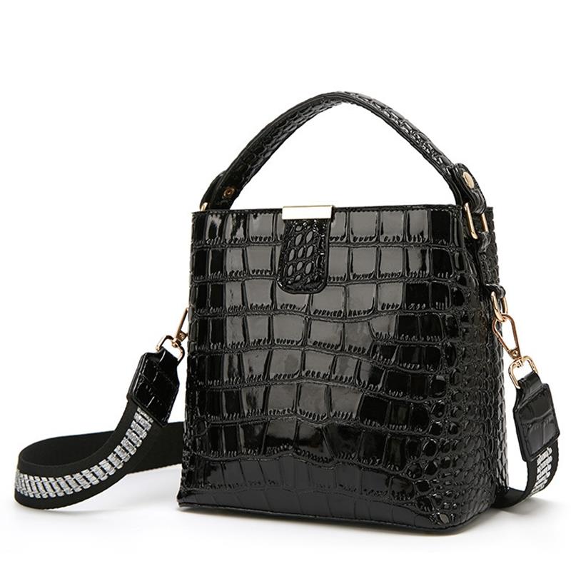 Women'S One-Shoulder Crocodile Pattern Bucket Bag Messenger Bag Mobile Handbag - ebowsos