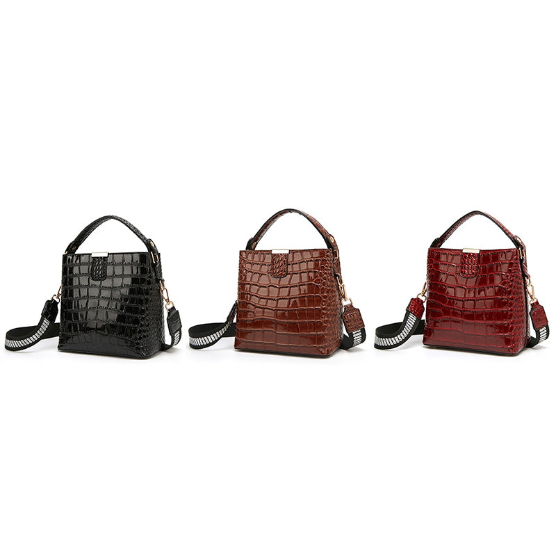 Women'S One-Shoulder Crocodile Pattern Bucket Bag Messenger Bag Mobile Handbag - ebowsos