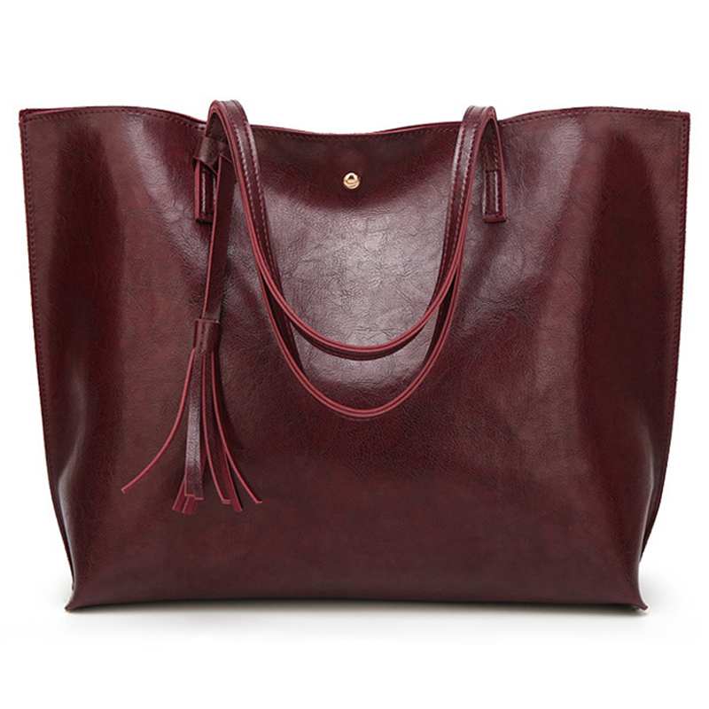 Women'S Soft Leather Tote Shoulder Bag From Tassel Handbag(Red Wine) - ebowsos