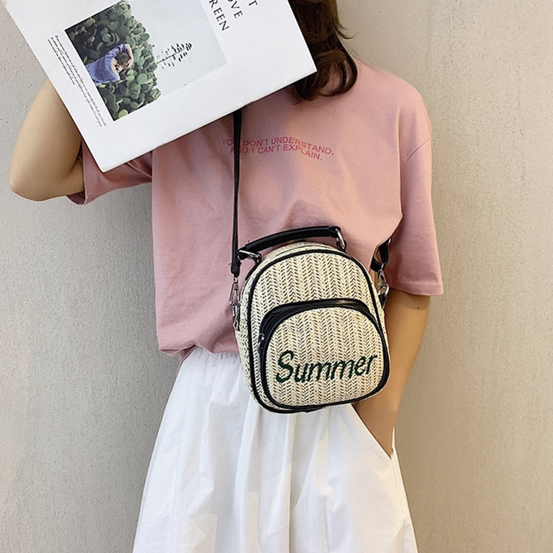 Women'S Straw Bucket Bag Summer Woven Shoulder Bags Shopping Purse Beach Handbag Straw Handbags Travel Bag Black - ebowsos