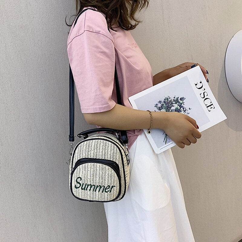 Women'S Straw Bucket Bag Summer Woven Shoulder Bags Shopping Purse Beach Handbag Straw Handbags Travel Bag Black - ebowsos