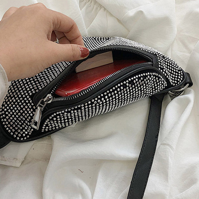 Women'S Waist Bags Diamonds Ladies Fanny Pack Fashion Chest Bag Banana Rhinestone Chain Crossbody Shoulder Bags Belt Bag - ebowsos