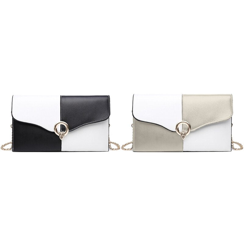 Women'S Wild Bag Envelope Bag Tote Personality Fashion Wild Messenger Bag Lady Bag Black And White Stitching Bag - ebowsos