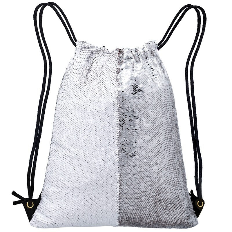 Women Sequin Drawstring Bag Polyester Glitter Shoulder Bag Shopping Travel Bags - ebowsos