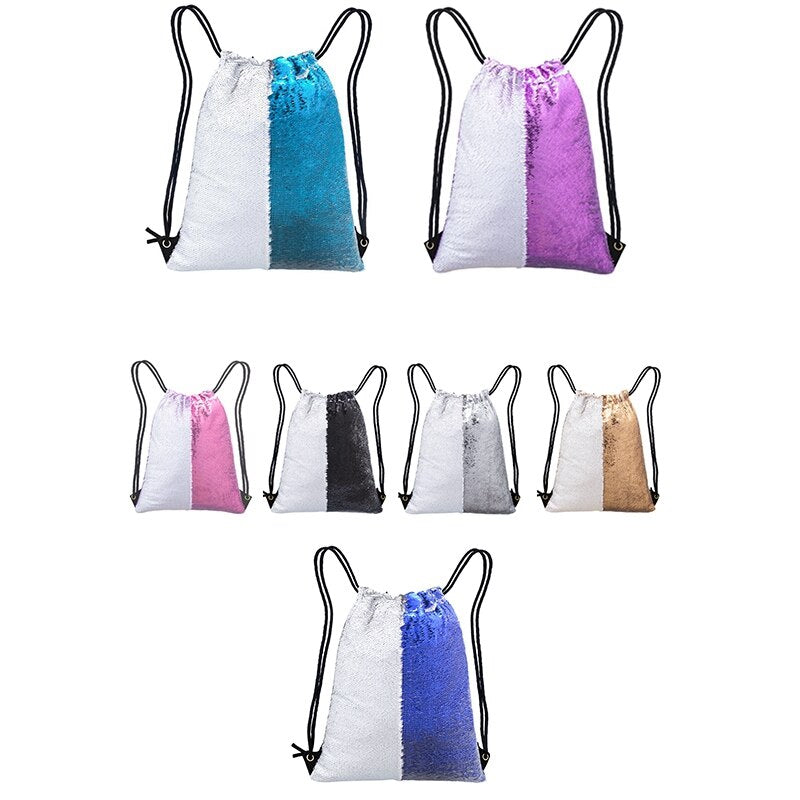 Women Sequin Drawstring Bag Polyester Glitter Shoulder Bag Shopping Travel Bags - ebowsos