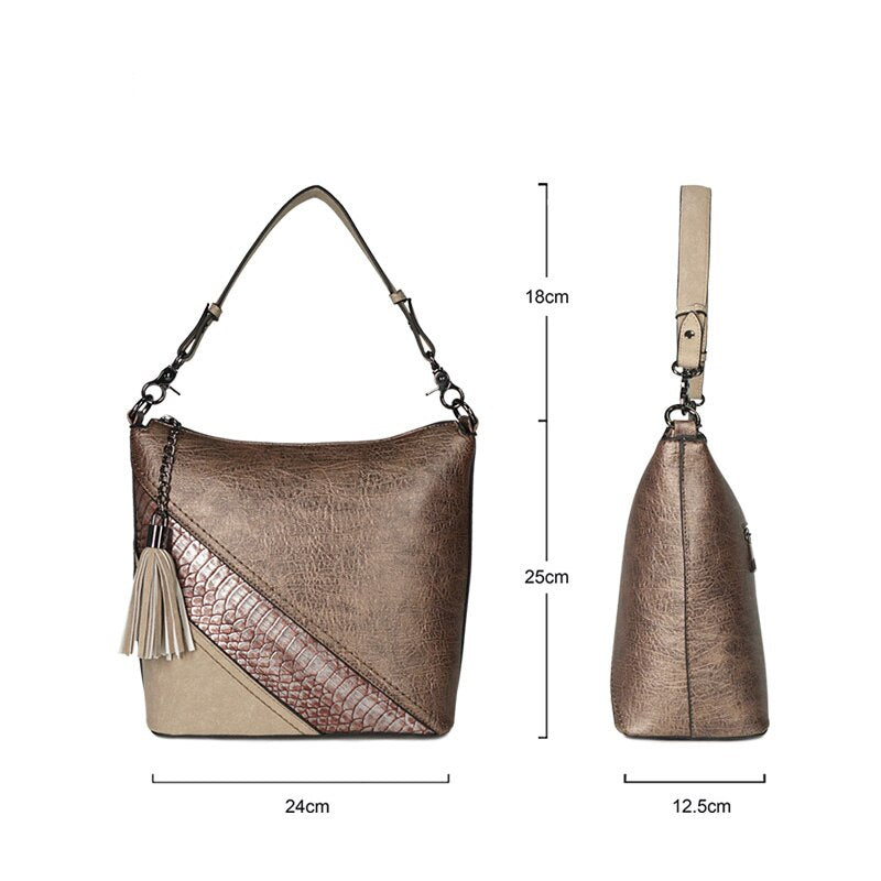 Women Shoulder Bag Fashion Pu Spliced Shoulder Bag Ladies Casual Handbags - ebowsos