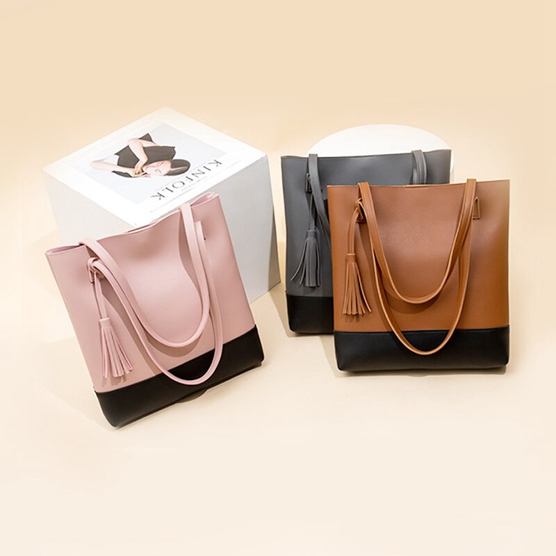 Women Shoulder Bag PU Tassels Messenger Bag Shoulder Bags Handbag Good Quality Bucket Bag - ebowsos