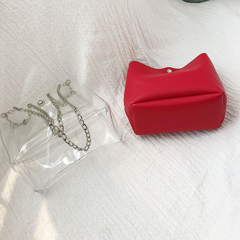 Women Small Bucket Bags Plastic Transparent Totes Composite Chain Bag Female Mini Jelly Handbags - ebowsos