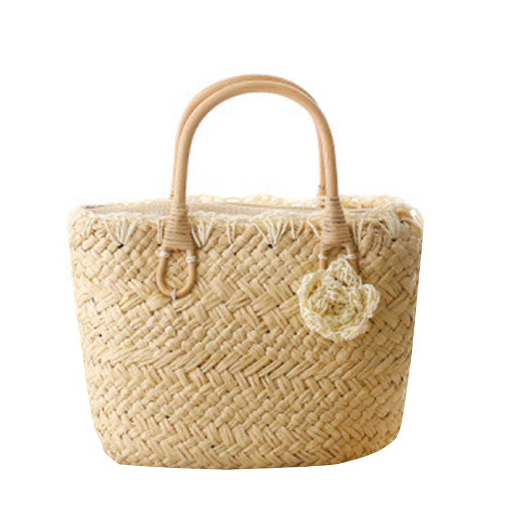 Women Straw Handbags Beach Tote For Vacation/Travel Shopper Market Bag Shoulder Handbag, #1 Beige - ebowsos