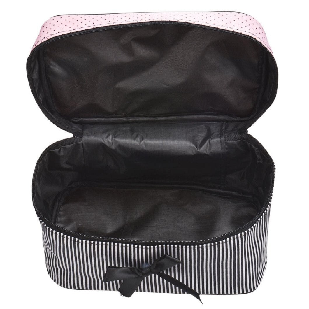 Women Stripe Bow monolayer cosmetic bag - ebowsos