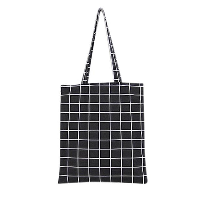 Women Student Cotton + canvas Fashion Plaid Shoulder Tote Handbag Eco Shopping Large Capacity Canvas Purse Pouch - ebowsos