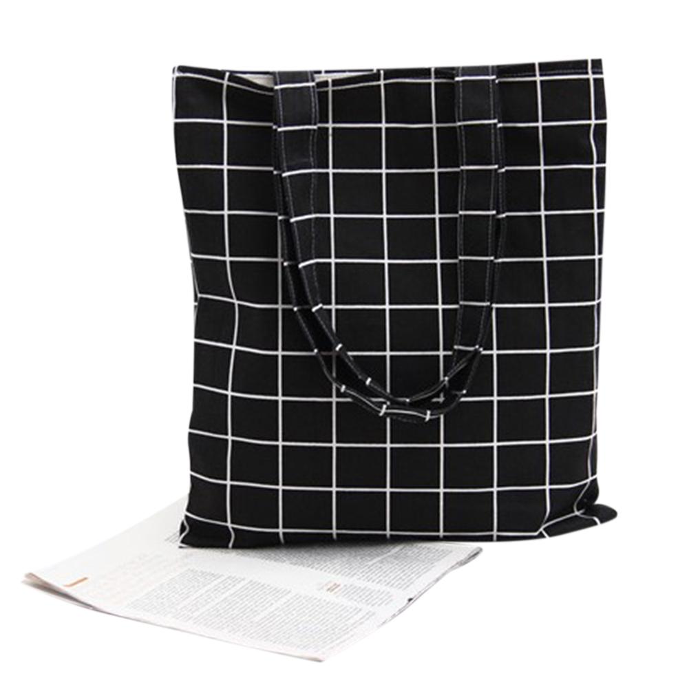 Women Student Cotton + canvas Fashion Plaid Shoulder Tote Handbag Eco Shopping Large Capacity Canvas Purse Pouch - ebowsos