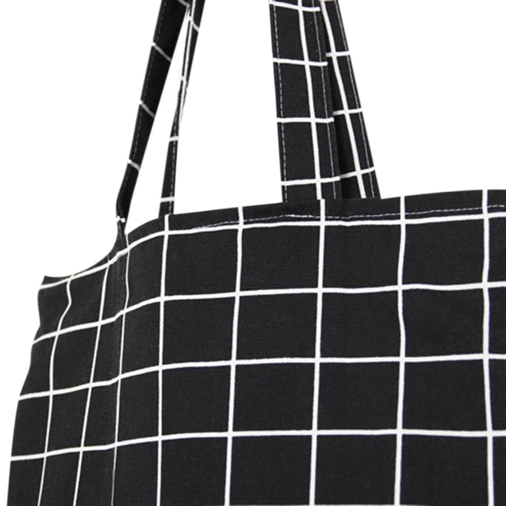 Women Student Cotton + canvas Fashion Plaid Shoulder Tote Handbag Eco Shopping Large Capacity Canvas Purse Pouch - ebowsos