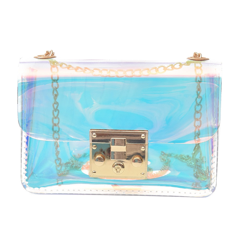 Women Transparent Bag Clear PVC Jelly Small Tote Messenger Bags Laser-Holographic Shoulder Bags Female Lady Sac Femme - ebowsos