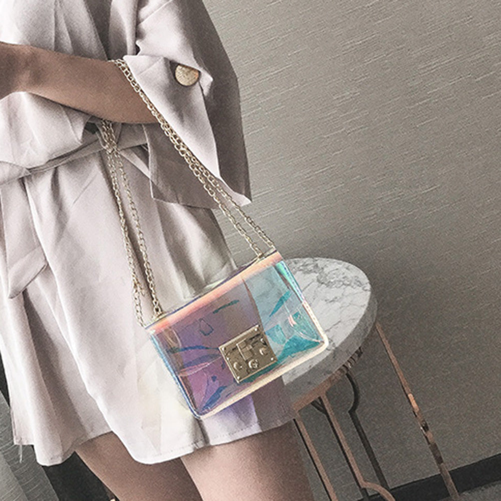 Women Transparent Bag Clear PVC Jelly Small Tote Messenger Bags Laser-Holographic Shoulder Bags Female Lady Sac Femme - ebowsos