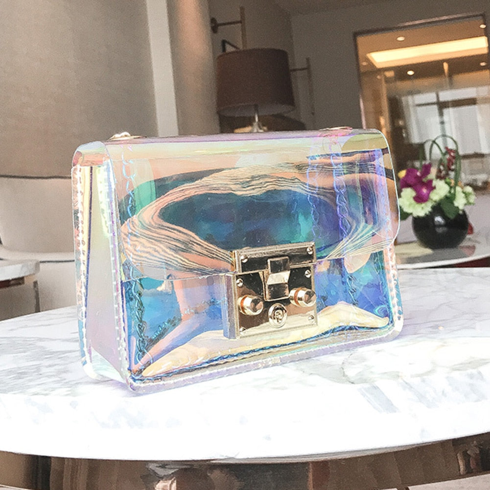 Women Transparent Bag Clear PVC Jelly Small Tote Messenger Bags Laser-Holographic Shoulder Bags Female Lady Sac Femme - ebowsos