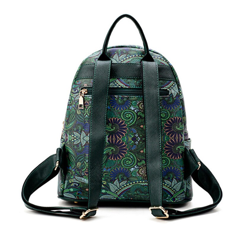 Women Vintage embroidery Bohemian Forest Series Backpack Large Capacity Print backpack green - ebowsos