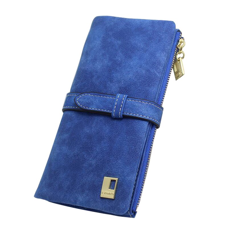 Women Wallets fashion trends pumping frosted multi-card pu leather two fold wallet lady Ms. Long purse card Blue - ebowsos