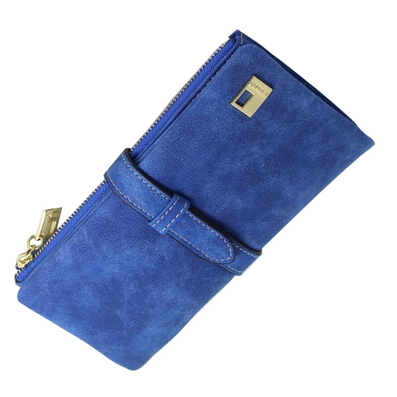 Women Wallets fashion trends pumping frosted multi-card pu leather two fold wallet lady Ms. Long purse card Blue - ebowsos