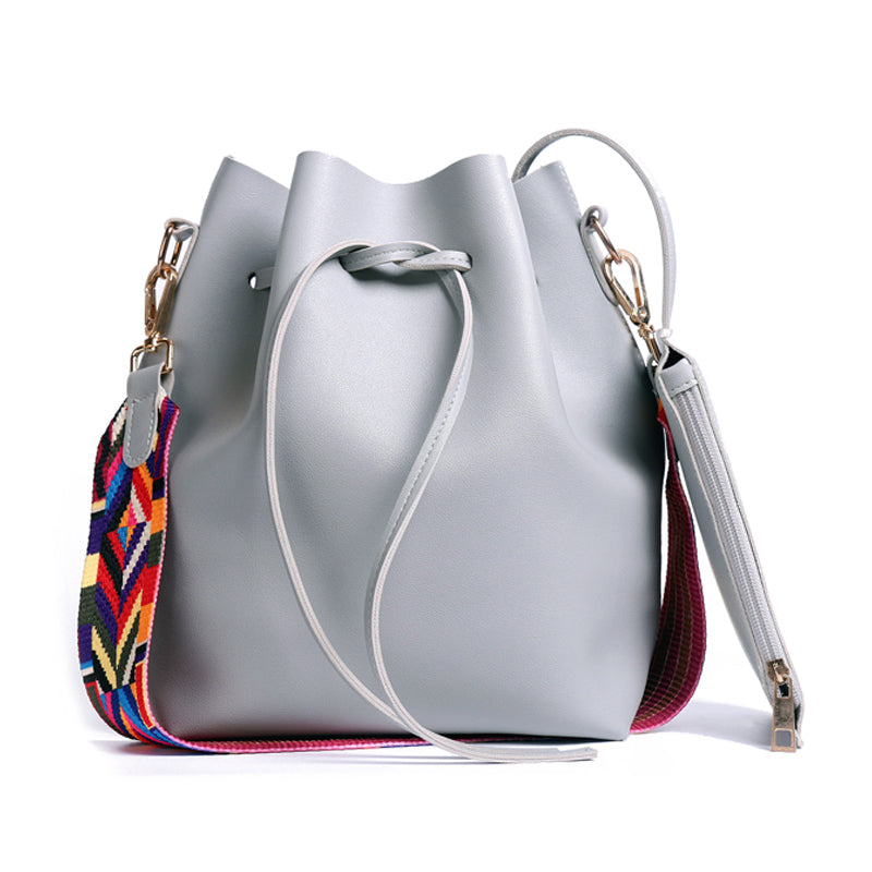 Women bag with Colorful Strap Bucket Bag Women PU Leather Shoulder Bags Designer Ladies Crossbody messenger Bags - ebowsos