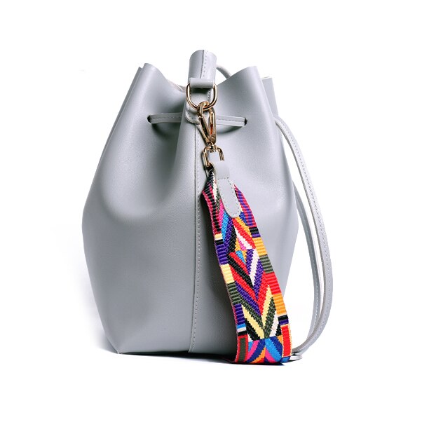 Women bag with Colorful Strap Bucket Bag Women PU Leather Shoulder Bags Designer Ladies Crossbody messenger Bags - ebowsos