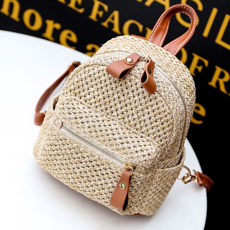 Women girls weave bags mini backpack travel backpack school bag - ebowsos