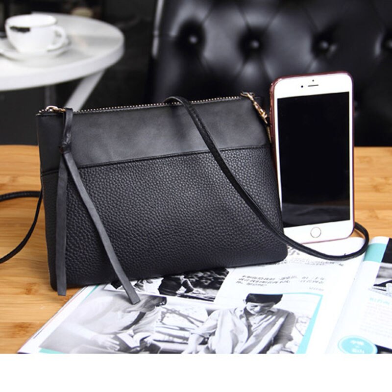 Women's Clutch Bag Simple Black Leather Crossbody Bags Enveloped Shaped Small Messenger Shoulder Bags Big Sale Female Bag - ebowsos